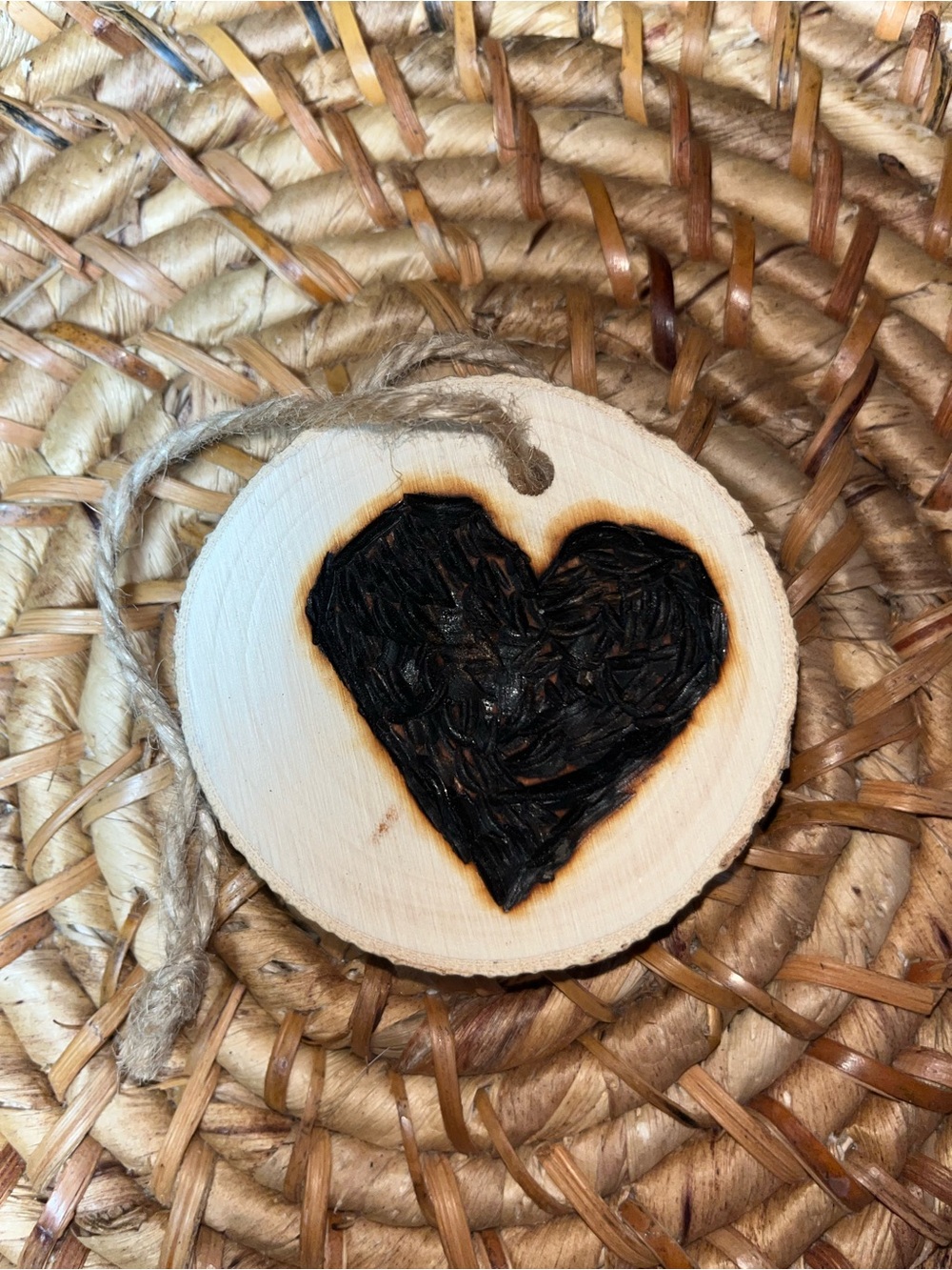 Handcrafted Wood Slice Heart Ornament - Black Heart